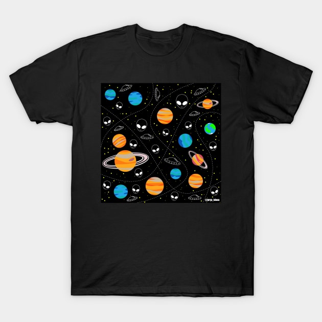 Alien in planetary pattern ecopop T-Shirt by jorge_lebeau